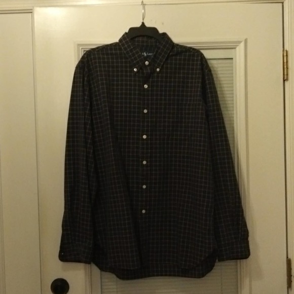 Ralph Lauren Cotton Navy Green Yellow Plaid button down collar shirt Men XL